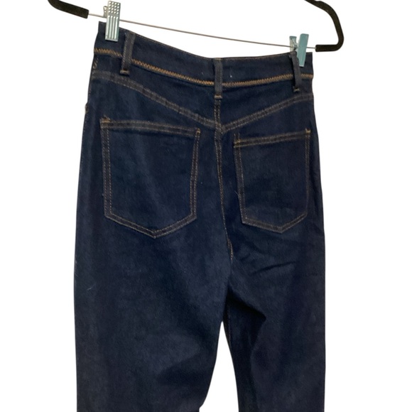 High Waist Cuffed Flare Leg Jeans In Dark Rinse Wash - Picture 5 of 7
